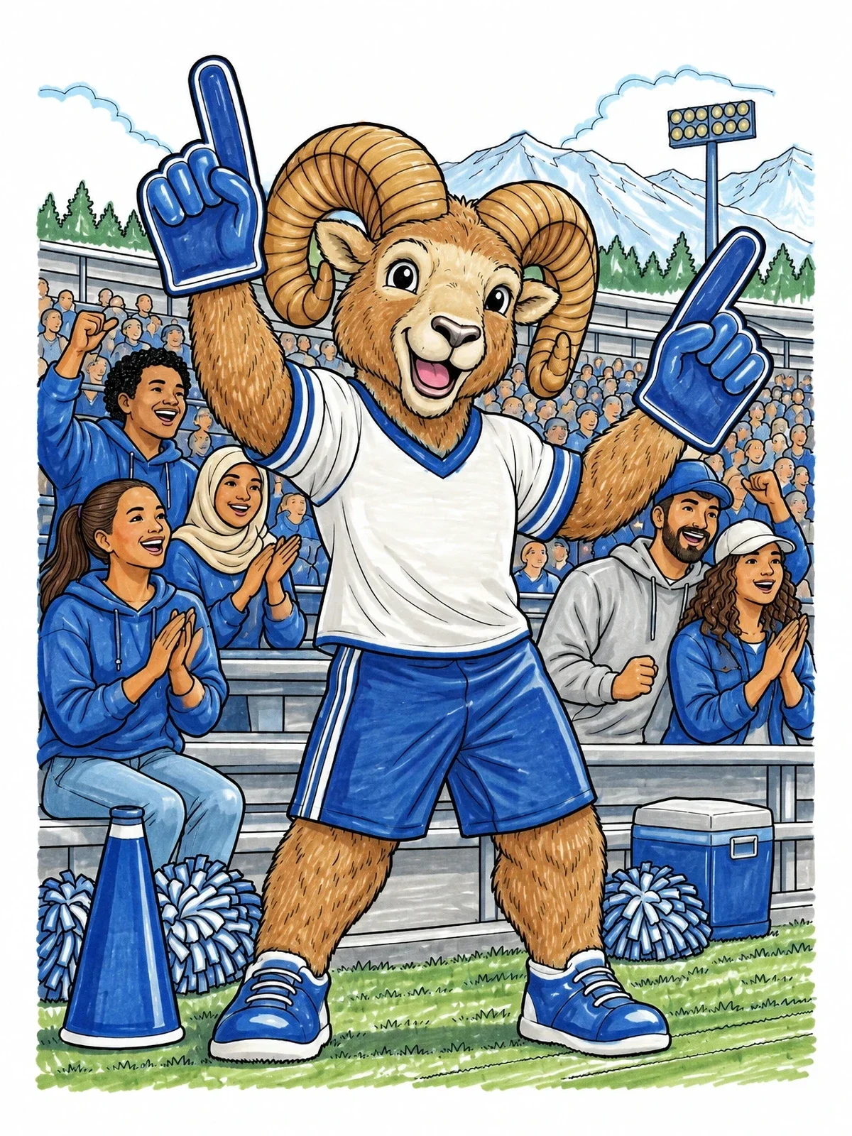 Colored example of the Los Angeles Ram Mascot Cheering In Stadium coloring page