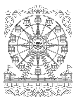 Santa Monica Pier Ferris wheel in this detailed los angeles coloring page.