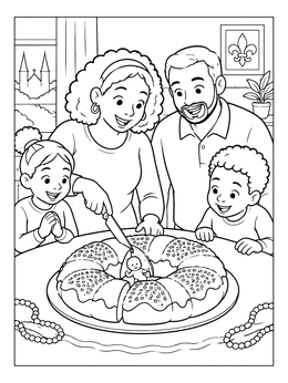 Free printable Family Slicing The King Cake coloring page