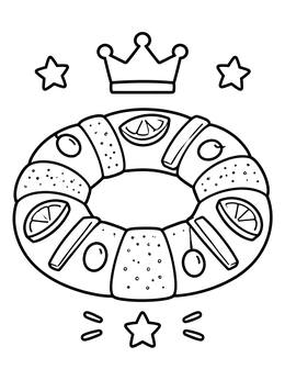 Free printable Rosca De Reyes With Crown And Stars coloring page