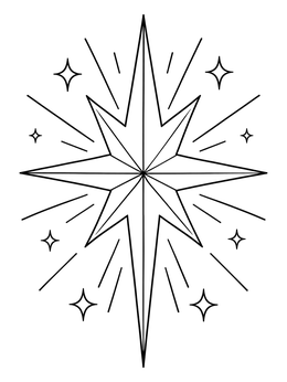 Shining Star of Bethlehem in a los tres reyes magos coloring page with radiant beams.