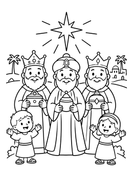 Free printable Three Wise Men With Children coloring page