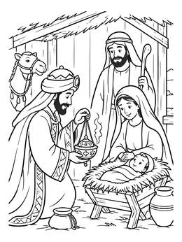 Free printable Wise Man Offering Incense To Baby Jesus coloring page