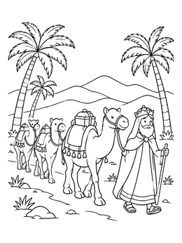 Free printable Wise Man Leading Camel Caravan coloring page