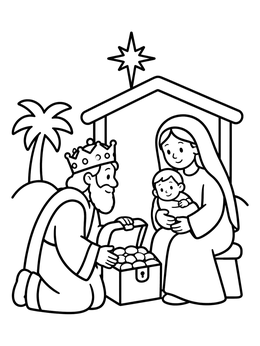 Free printable Wise Man Offering Treasure To Baby Jesus coloring page