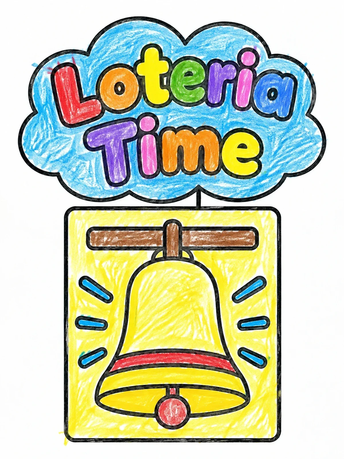 Colored example of the Loteria Time Bell Card coloring page