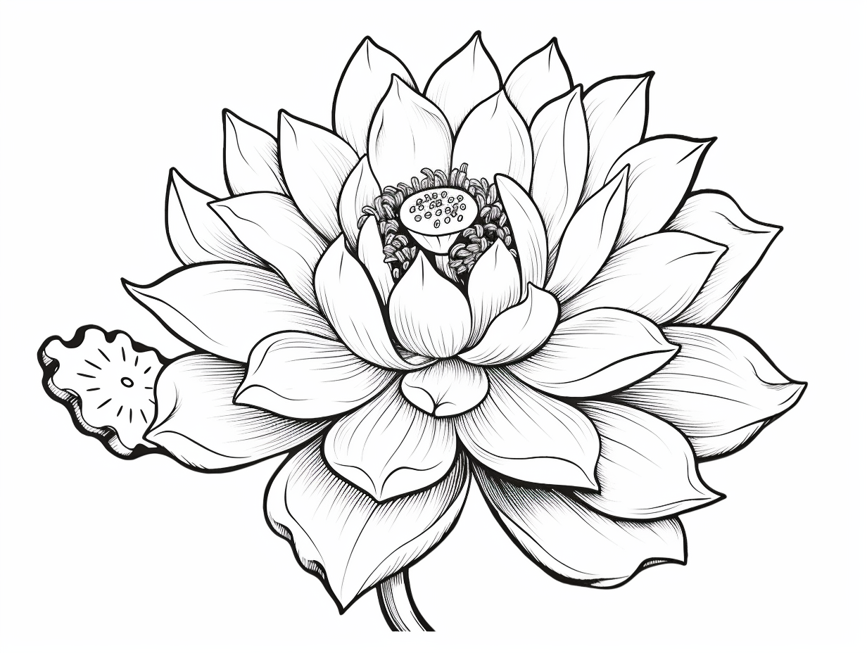 Lotus Flower Coloring - Coloring Page