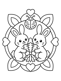 Free printable Bunnies With Carrots And Ladybug coloring page