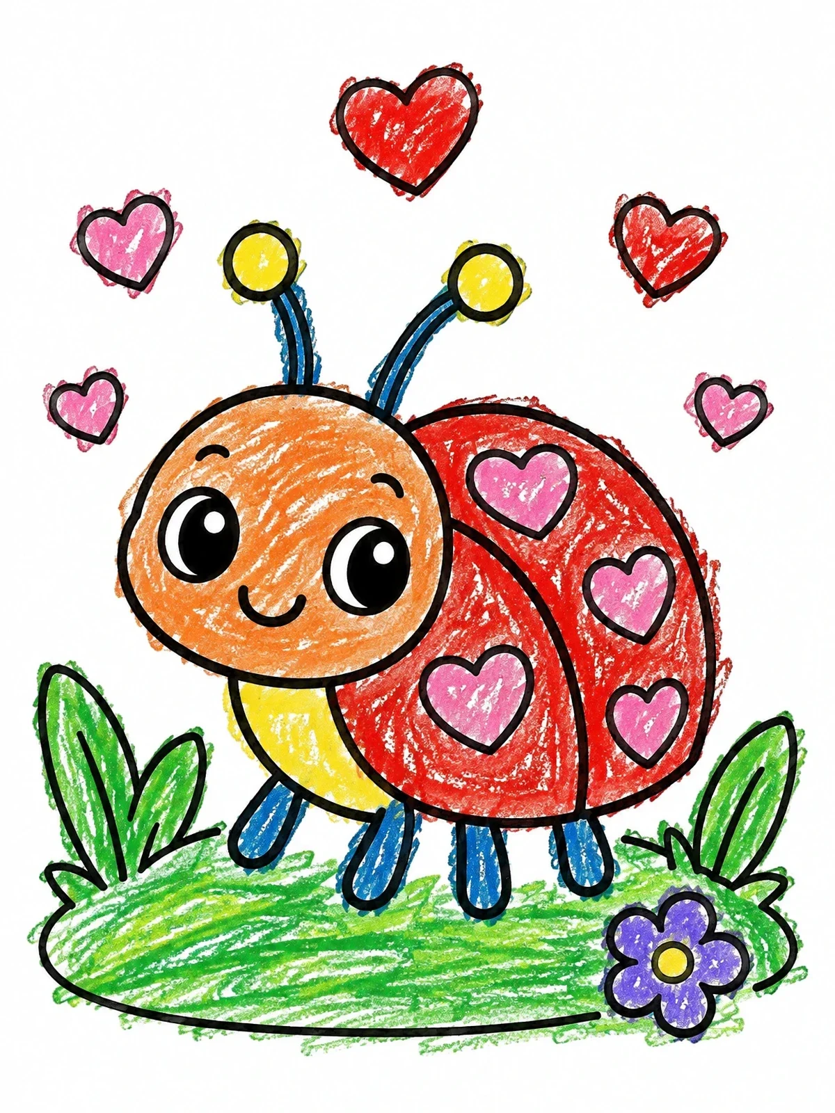 Colored example of the Cute Ladybug With Heart Spots coloring page