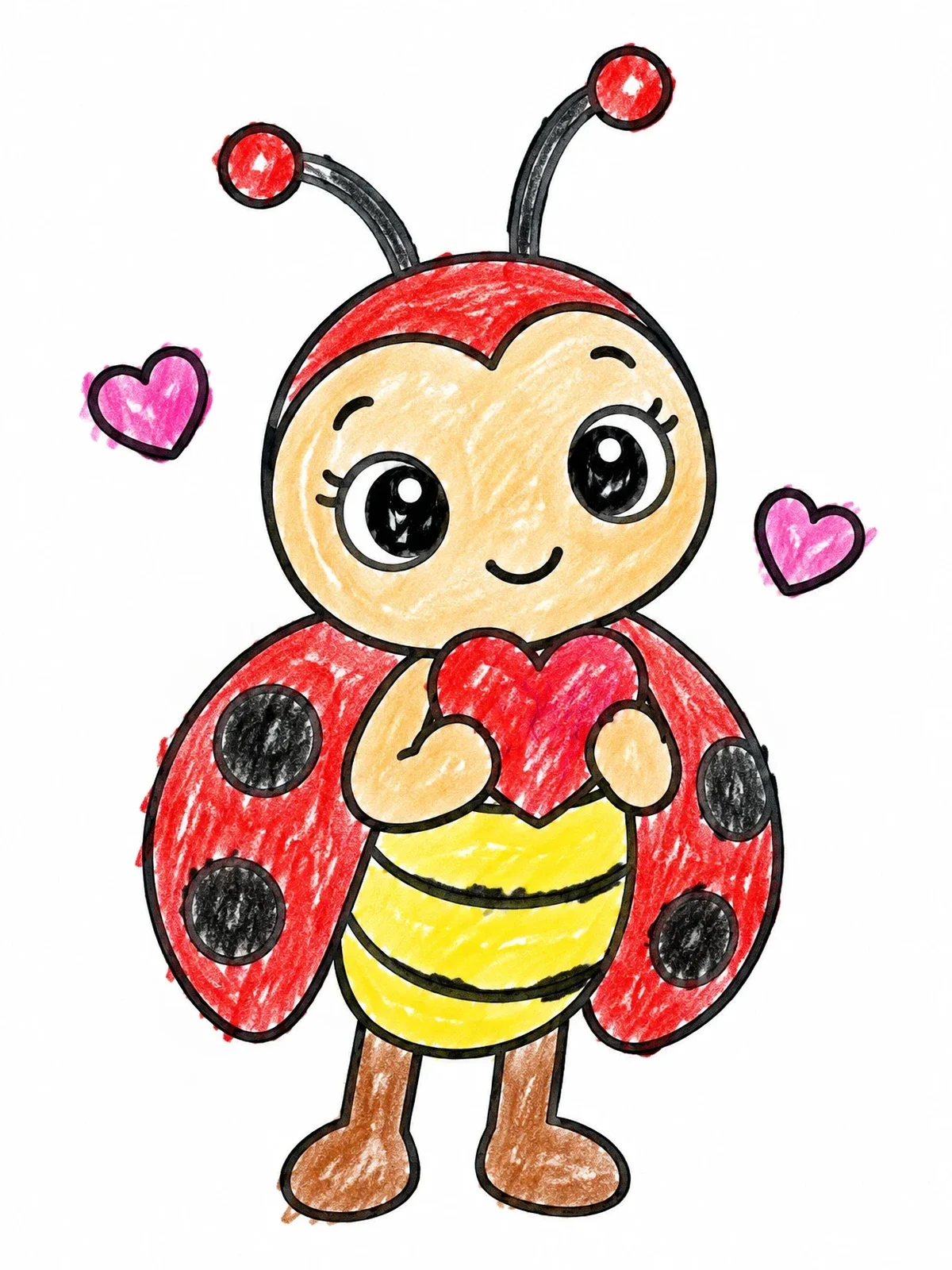 Colored example of the Cute Ladybug Holding A Heart coloring page