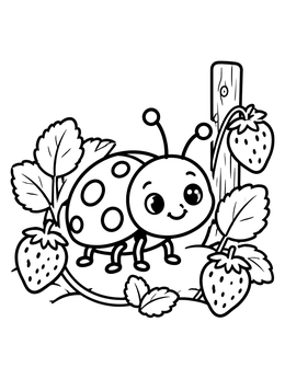 Free printable Cute Ladybug In Strawberry Patch coloring page