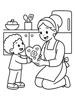 Free printable Child Giving Mom A Valentine Heart coloring page