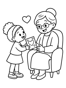 Free printable Child Giving Valentine Card To Grandmother coloring page