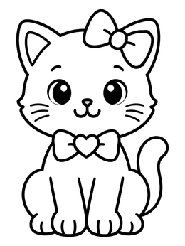 Free printable Cute Kitten With Heart Bow coloring page