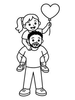 Free printable Father And Daughter With Heart Balloon coloring page
