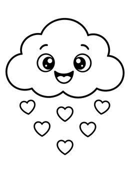 Free printable Smiling Cloud Raining Hearts coloring page