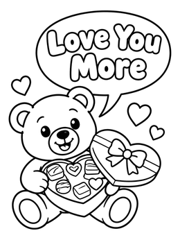Free printable Teddy Bear With Valentine Chocolates coloring page