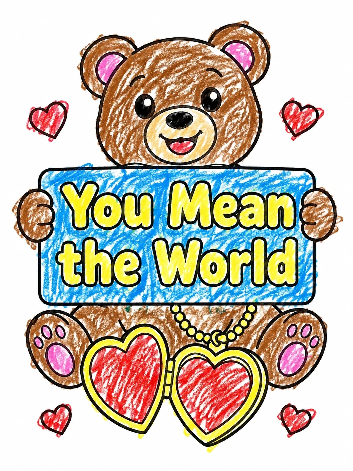 Colored example of the Teddy Bear With Heart Locket coloring page
