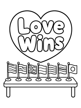 Free printable Love Wins And Pride Flags coloring page