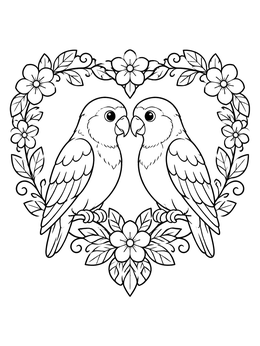 Free printable Lovebirds In Floral Heart Frame coloring page