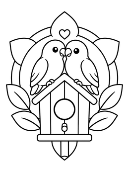 Free printable Lovebirds Perched On A Birdhouse coloring page