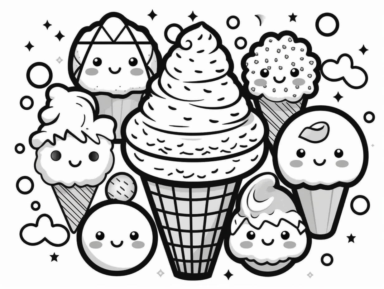 Lovely Kawaii Ice Cream Coloring Fun Coloring Page