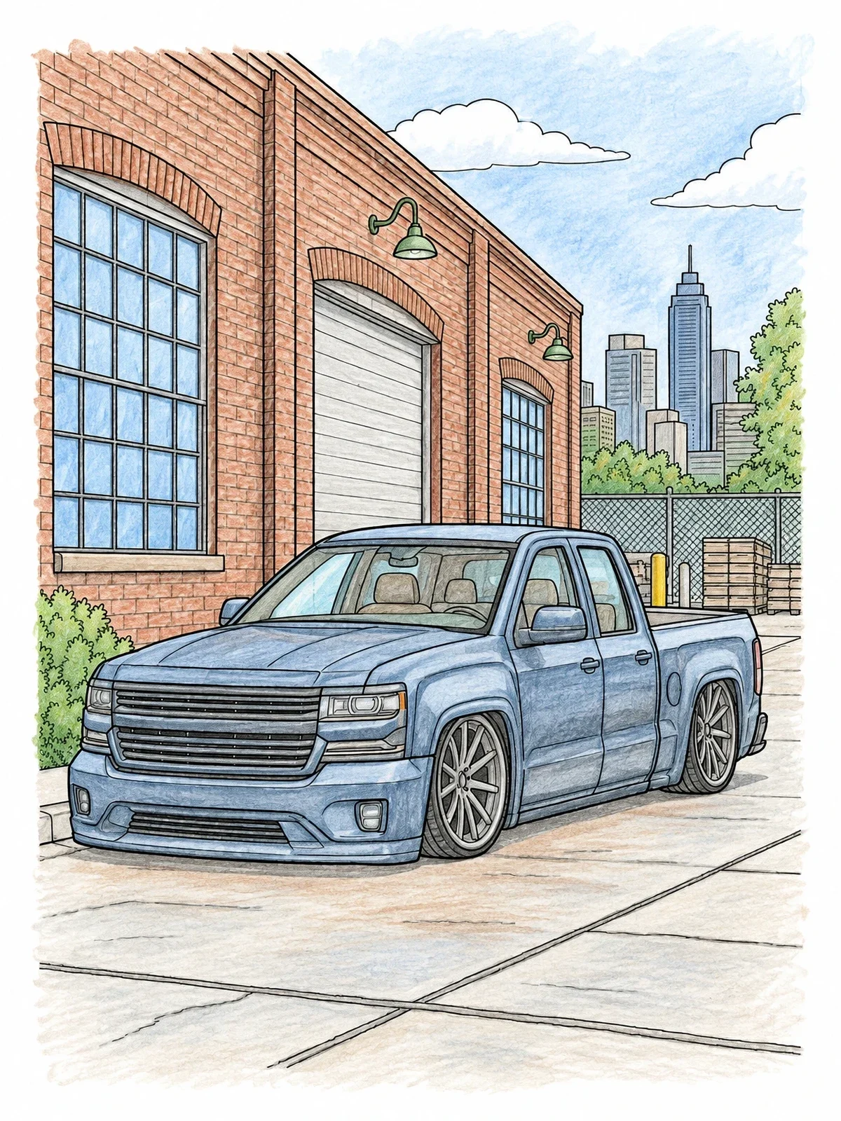 Colored example of the Lowered Pickup Truck By Brick Warehouse coloring page