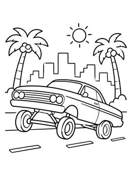 Free printable Lowrider Cruising Under Palm Trees coloring page