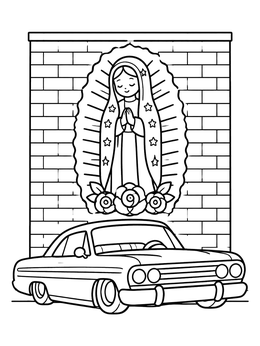 Free printable Lowrider Parked By Mary Mural coloring page