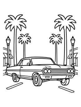 Free printable Lowrider Cruising Down Palm Boulevard coloring page