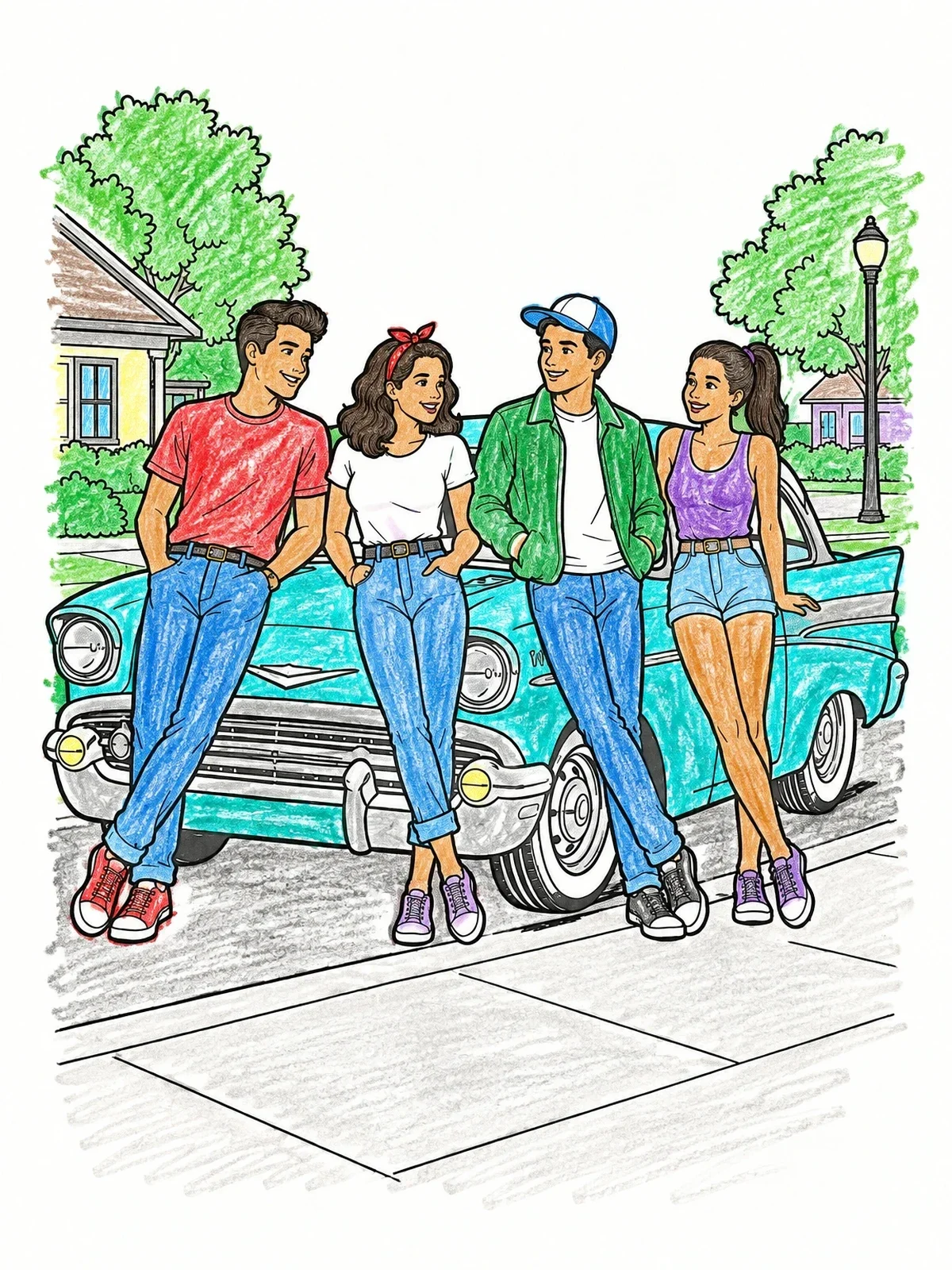 Colored example of the Friends By A Classic Vintage Cruiser coloring page