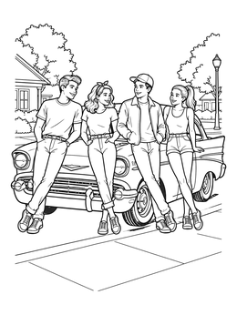 Free printable Friends By A Classic Vintage Cruiser coloring page