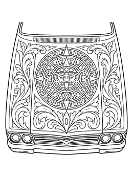 Free printable Lowrider Hood Aztec Art coloring page