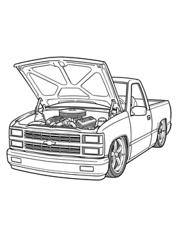 Free printable Lowered Pickup With Open Hood coloring page