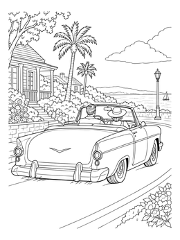 Free printable Vintage Convertible Coastal Drive coloring page
