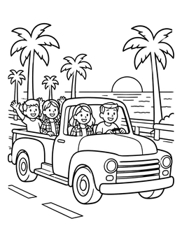 Free printable Vintage Pickup Truck Ocean Cruise coloring page