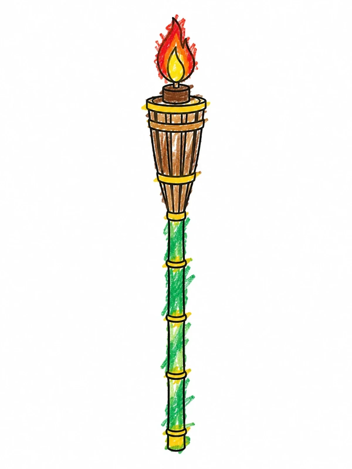 Colored example of the Bamboo Tiki Torch With Flame coloring page