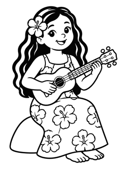Free printable Cheerful Girl Playing Ukulele coloring page