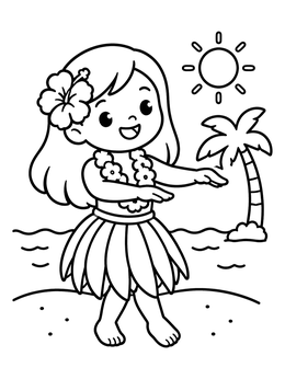 Free printable Cheerful Hula Dancer On Sunny Beach coloring page