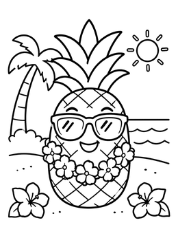 Free printable Cool Pineapple With Flower Lei coloring page