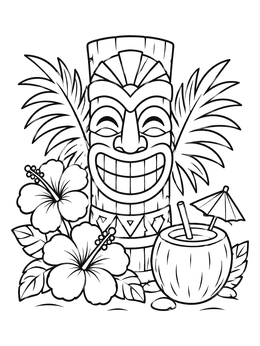 Free printable Friendly Tiki Totem With Tropical Drink coloring page
