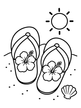 Free printable Hibiscus Flip Flops On The Beach coloring page