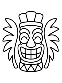 Free printable Smiling Tiki Mask With Palm Leaves coloring page