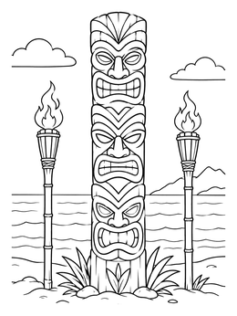 Free printable Tiki Totem And Beach Torches coloring page
