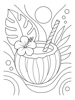 Free printable Tropical Coconut Drink With Hibiscus coloring page