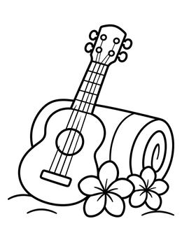 Free printable Ukulele With Beach Towel And Plumeria coloring page