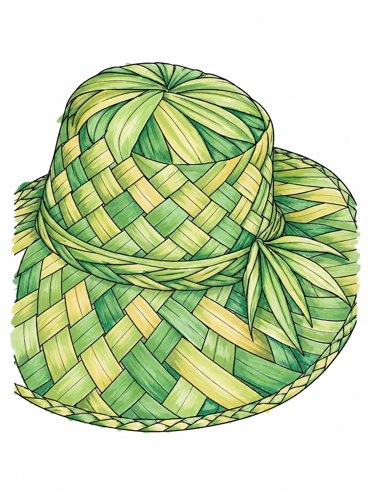 Colored example of the Woven Palm Leaf Hat coloring page