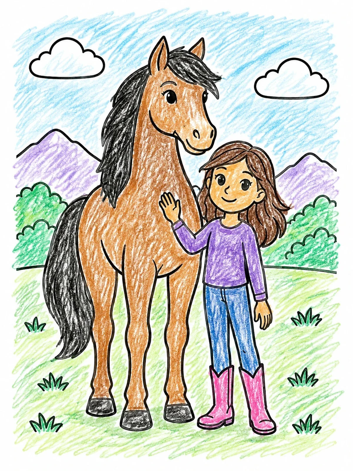 Colored example of the Lucky And Spirit In The Meadow coloring page