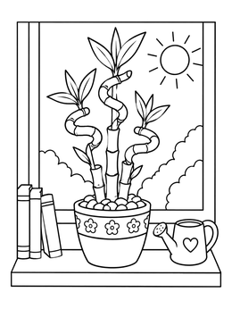 Free printable Lucky Bamboo On Sunny Windowsill coloring page