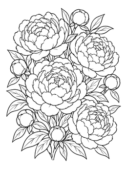 Free printable Lush Blooming Peony Bouquet coloring page